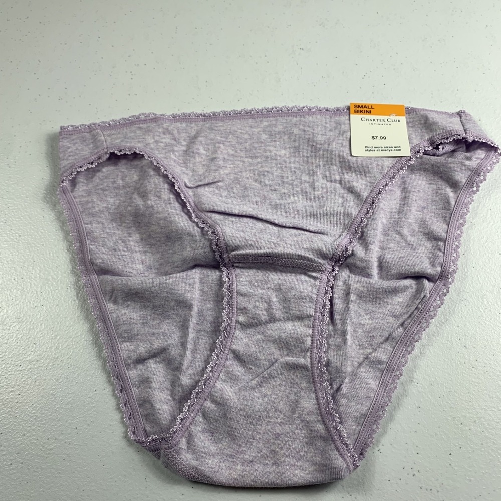 Charter Club Women's Bikini Underwear Small Amethyst Lace Trim Cotton Panty NWT
